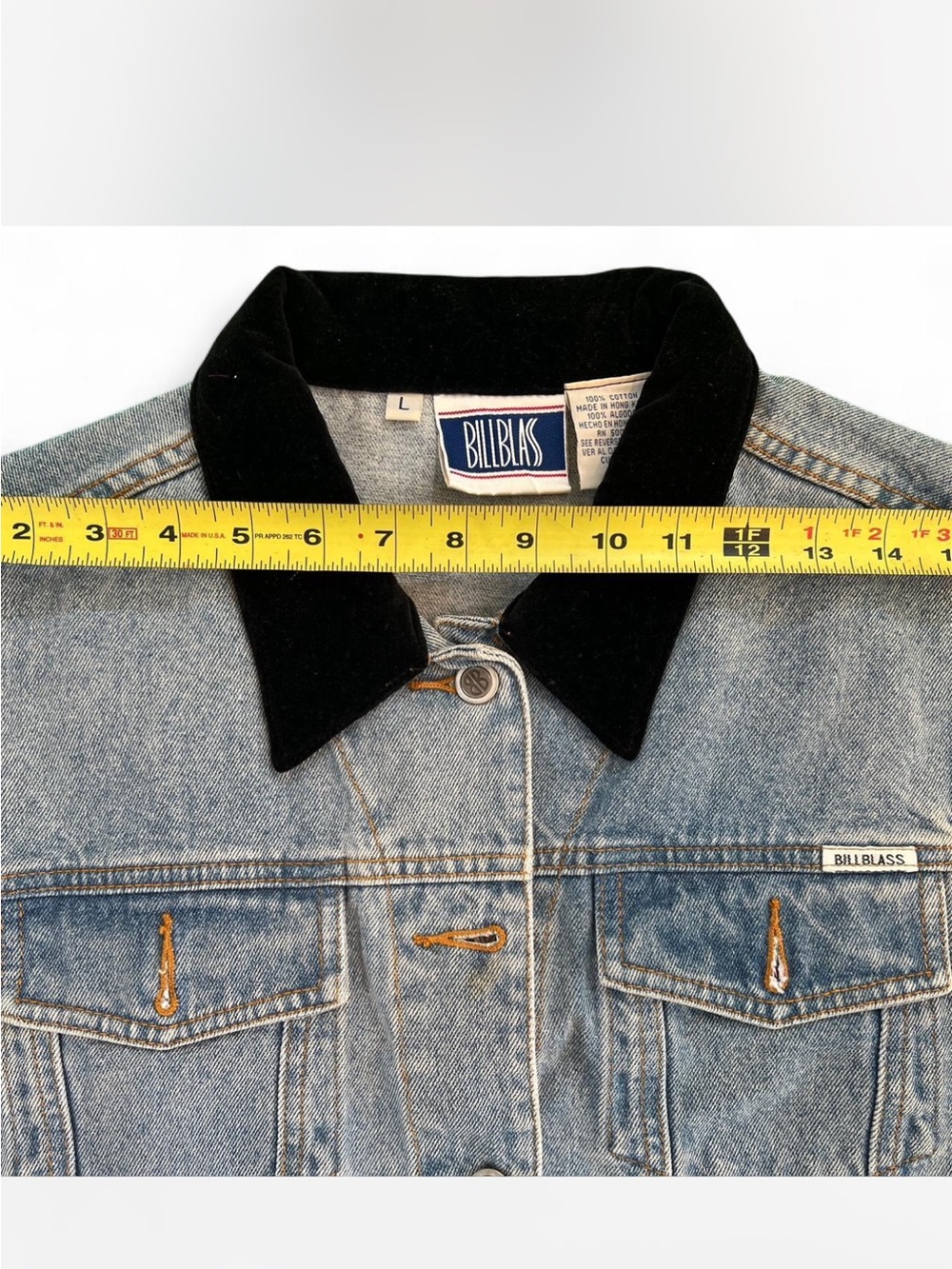 Billblass Vintage Denim Vest with Black Corduroy Collar - Picture 7 of 8